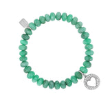 Diamond Open Heart Charm on Beaded Emerald Bracelet - 7mm