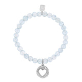 Bracelet en aigue-marine avec breloque cœur ouvert en diamant - 6 mm