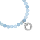 Aquamarine Bracelet with Diamond Open Heart Charm - 6mm