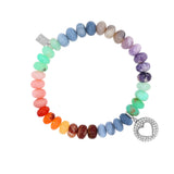 Diamond Open Heart Charm on Rainbow Opal Mix Bracelet with - 8mm