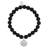 Onyx Bracelet with Diamond Open Clover Charm - 8mm