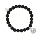 Diamond Open Clover Charm on Beaded Onyx Bracelet - 8mm