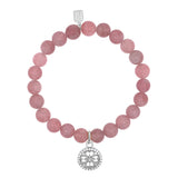 Rose Quartz Bracelet with Diamond Open Clover Charm - 8mm