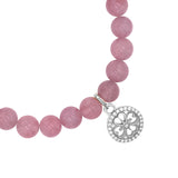 Rose Quartz Bracelet with Diamond Open Clover Charm - 8mm