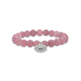 Rose Quartz Bracelet with Diamond Open Clover Charm - 8mm