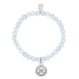 Diamond Open Clover Charm on Beaded Aquamarine Bracelet - 6mm