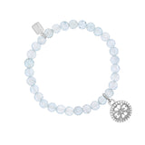 Diamond Open Clover Charm on Beaded Aquamarine Bracelet - 6mm