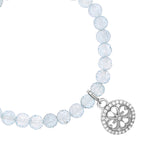 Diamond Open Clover Charm on Beaded Aquamarine Bracelet - 6mm