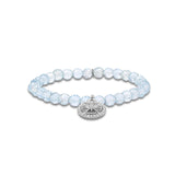 Diamond Open Clover Charm on Beaded Aquamarine Bracelet - 6mm