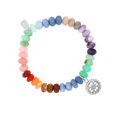 Diamond Open Clover Charm on Beaded Rainbow Opal Mix Bracelet - 8mm