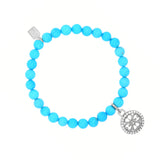 Diamond Open Clover Charm on Beaded Sleeping Beauty Turquoise Bracelet - 6mm