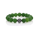 Green Jade Beaded Bracelet with Round Diamond Bead - 10mm