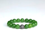 Green Jade Beaded Bracelet with Round Diamond Bead - 10mm