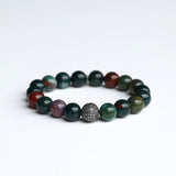 Bloodstone Beaded Bracelet with Round Diamond Bead - 10mm