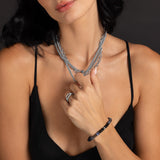 Blue & Black Mix Gemstone Beaded Bracelet with Diamond Donut - 6mm