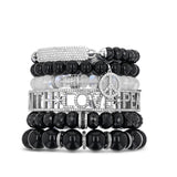 Bracelet en onyx avec breloque symbole de paix en diamant - 8 mm