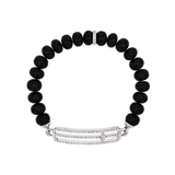 Onyx Beaded Bracelet with Diamond Open Cross Connector - 8mm