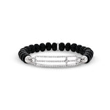 Onyx Beaded Bracelet with Diamond Open Cross Connector - 8mm