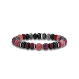 Red & Black Gemstone Mix Beaded Bracelet with Diamond Rondelles - 8mm