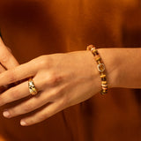 Bracelet de perles jaunes et brunes mélangées avec une perle de citrine de connexion - 8 mm