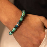 Bracelet de perles bleues et vertes mélangées avec rondelle de diamant sertie à fleur - 8 mm