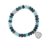 Diamond Sand Dollar Charm on Matin Bleu Mix Beaded Bracelet - 8mm