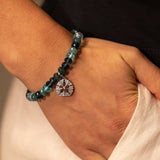Diamond Sand Dollar Charm on Matin Bleu Mix Beaded Bracelet - 8mm