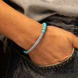 Egyptian Turquoise Beaded Bracelet with Rainbow Diamond Bar - 7mm