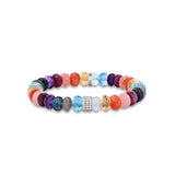Bright Multi Gemstone Mix Beaded Bracelet with 3 Diamond Rondelle - 8mm
