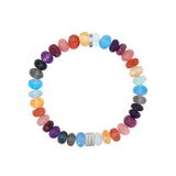 Bright Multi Gemstone Mix Beaded Bracelet with 3 Diamond Rondelle - 8mm
