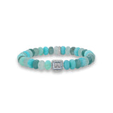 Blue Mix Beaded Bracelet with Aquamarine & Diamond Bead Connector - 8mm