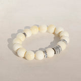 Bone Beaded Bracelet with Diamond Baguette & Diamond Rondelles - 12mm