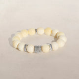 Bone Beaded Bracelet with Diamond Baguette & Diamond Rondelles - 12mm