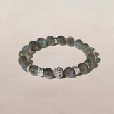 Labradorite Beaded Bracelet with Diamond Bezel Bead and Diamond Rondelles - 9mm