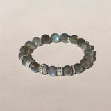 Labradorite Beaded Bracelet with Diamond Bezel Bead and Diamond Rondelles - 9mm