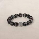 Yemen Coral Beaded Bracelet with Diamond Bezel Ball Bead - 12mm