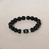 Onyx Beaded Bracelet with Yemen Coral Center Bead and Diamond Rondelles - 10mm
