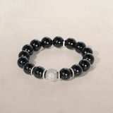 Black Onyx Beaded Bracelet with Diamond Rondelles & Diamond Ball - 12mm