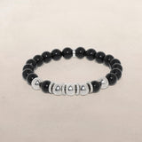 Black Onyx & Silver Ball Beaded Bracelet with Diamond Rondelles - 8mm