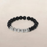 Black Onyx & Silver Beaded Bracelet with Diamond Rondelles - 8mm