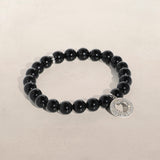 Diamond Open Heart Charm on Beaded Onyx Bracelet - 8mm