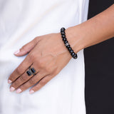 Spinel Bead Bracelet with Silver & Black Diamond Rondelle Cluster - 10mm
