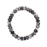 14k Charcoal Gemstone Mix Bracelet with 3 Diamond Rondelles - 8mm