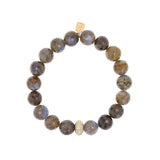 14k Gold Labradorite Beaded Bracelet with Diamond Donut