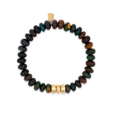 14k Black Ethiopian Opal Beaded Bracelet with Gold Donut and Rondelles