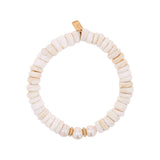 14k Pearl and Puka Shell Beaded Bracelet with Diamond Rondelles