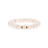 14k Pearl and Puka Shell Beaded Bracelet with Diamond Rondelles