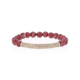 14k Thulite Beaded Bracelet with Diamond Bar - 8mm