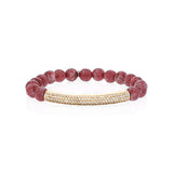 14k Thulite Beaded Bracelet with Diamond Bar - 8mm