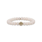 14k Cuties Icon Bracelet - White Pearl with Diamond Peace Sign Bead